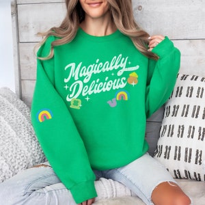 Magically Delicious Sweatshirt, Funny St Patrick's Day Crewneck, Retro St Patrick's Day Shirt, St Pattie's Day Sweater, Lucky Charm Elbow