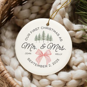 Personalized Christmas Ornament for Newlyweds, First Christmas Decoration, Wedding Gifted, Custom Ceramic Ornament, Holiday Keepsake