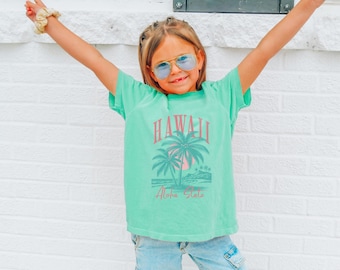 Kids Comfort Colors Hawaii Shirt, Kids Summer Tee-Shirt, Girls Beach Tees, Beach Baby Shirt, Hawaii Vacation Tee, Kids Gifted Shirt