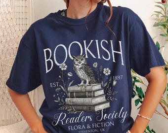 Bookish Readers Society Shirt, Vintage Owl Bookworm Tee, Comfort Colors Botanical Book Lover T-Shirt, Dark Academia Tee, Book Club Gift