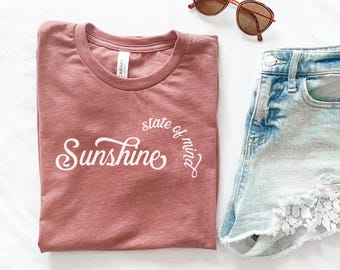 Sunshine State of Mind Retro Graphic Tee, Positive Vibes Summer Tee-Shirt, Beachy T-Shirt, Beach Lover Gift