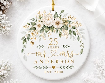 Personalized 25th Anniversary Ornament, 25 Years Married Gift, Mr and Mrs Christmas Ornament, Custom Silver Wedding Anniversary Gift