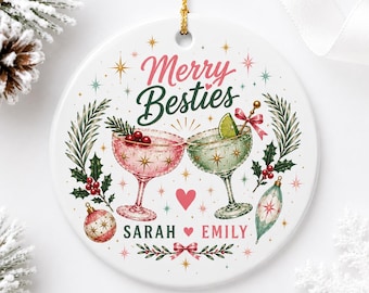 Personalized Best Friend Christmas Ornament, Merry Besties Ornament, Custom Bestie Gift, Friendship Ornament, Cocktail Christmas Gift