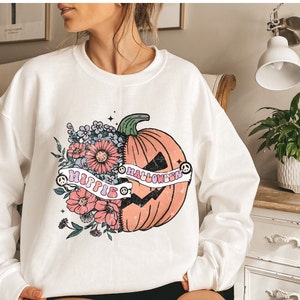 Hippie Halloween Sweatshirt, Retro Halloween Sweatshirt, Pumpkin Sweatshirt, Floral Halloween Shirt, Spooky Vibes, Groovy Halloween Sweater