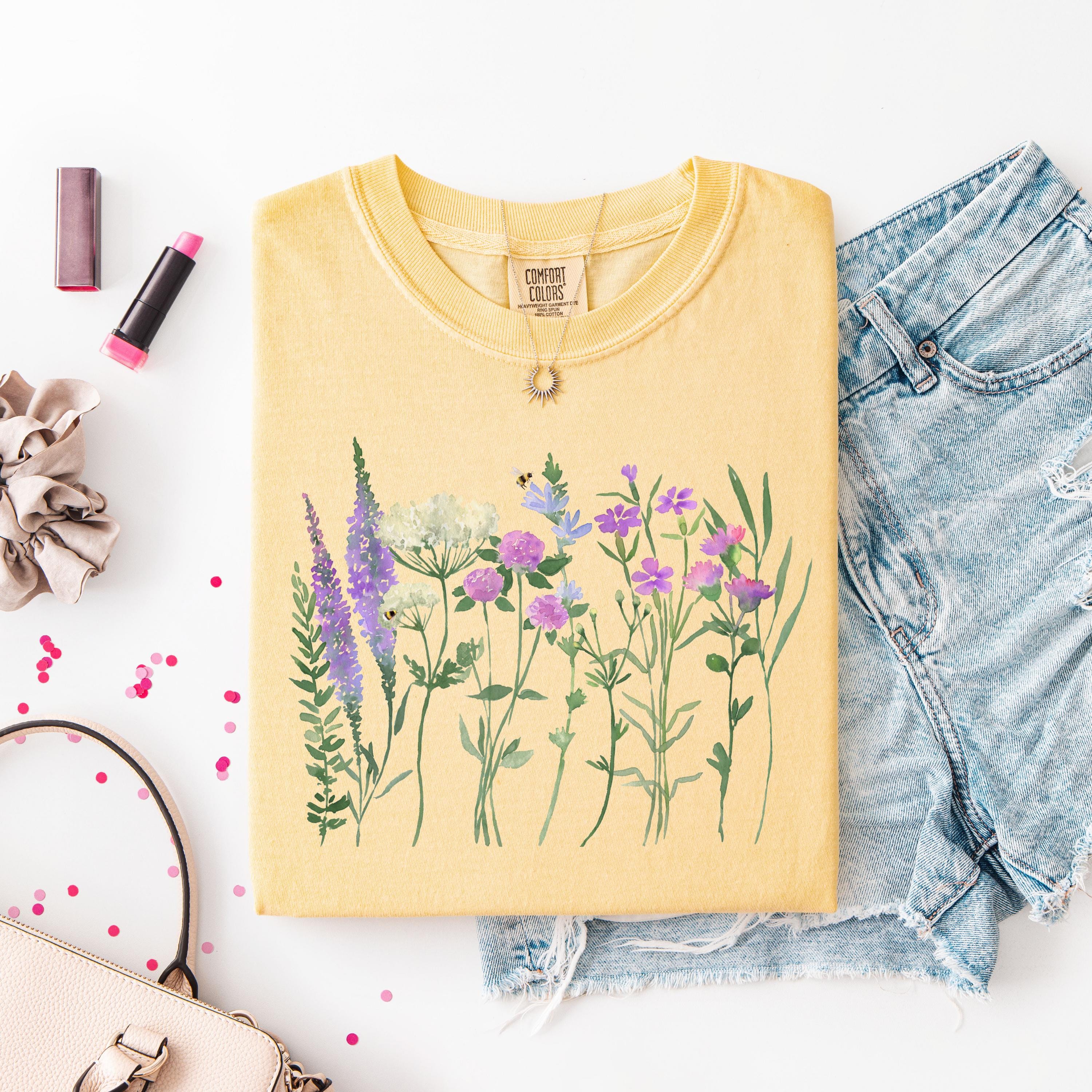 Comfort Colors Wildflower Tee | Boho Floral Tee-shirt | Summer ...