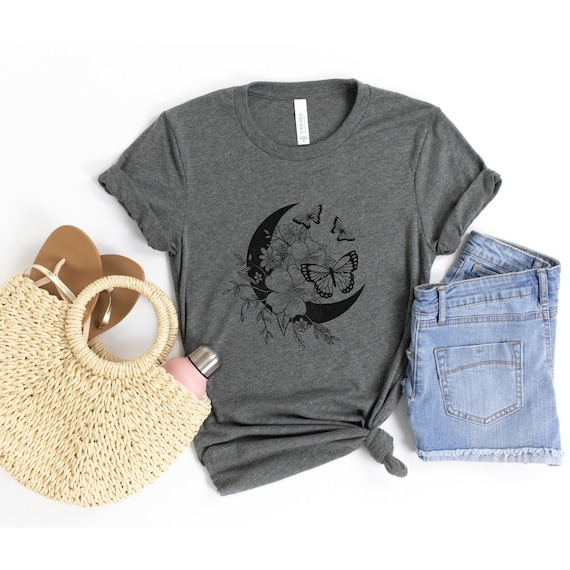 Boho Moon Tee - Boho Floral T-Shirt - Moon & Floral Graphic Tee - Gifts for Women - Mother's Day Gift - Pretty Tee - Trendy Tee
