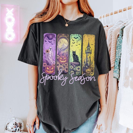 Comfort Colors Spooky Season Shirt, Retro Halloween Tee, Cute Colorful Fall Tee, Trendy Halloween T-Shirt, Witchy Vibes Tee, Gifted for Her