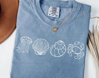 Comfort Colors SeaShell Shirt, Beach Lover Gift, Ocean Lover Gift, Summer Tee-Shirt, Summer Vibes Sea Shells T-Shirt, Beach Summer Shirt