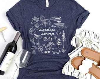 Saratoga Springs Tee, Horse Racing Summer Tee-Shirt, Saratoga New York Shirt, Travel Souvenir Top, Saratoga Bachelorette Party Tee