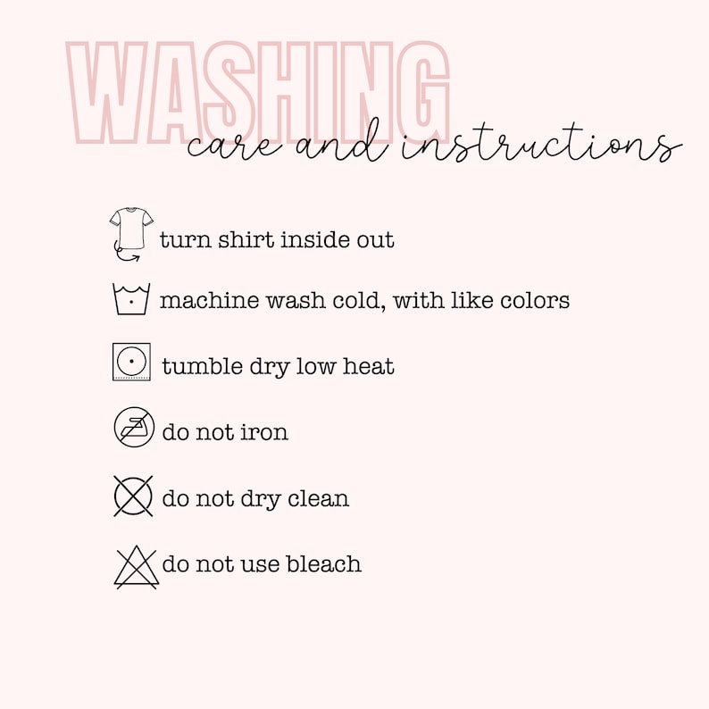 Puede incluir: Instrucciones de lavado para una prenda. Dar la vuelta a la camisa por el rev&eacute;s, lavar a m&aacute;quina con agua fr&iacute;a con colores similares, secar en secadora a baja temperatura, no planchar, no limpiar en seco y no usar lej&iacute;a.
