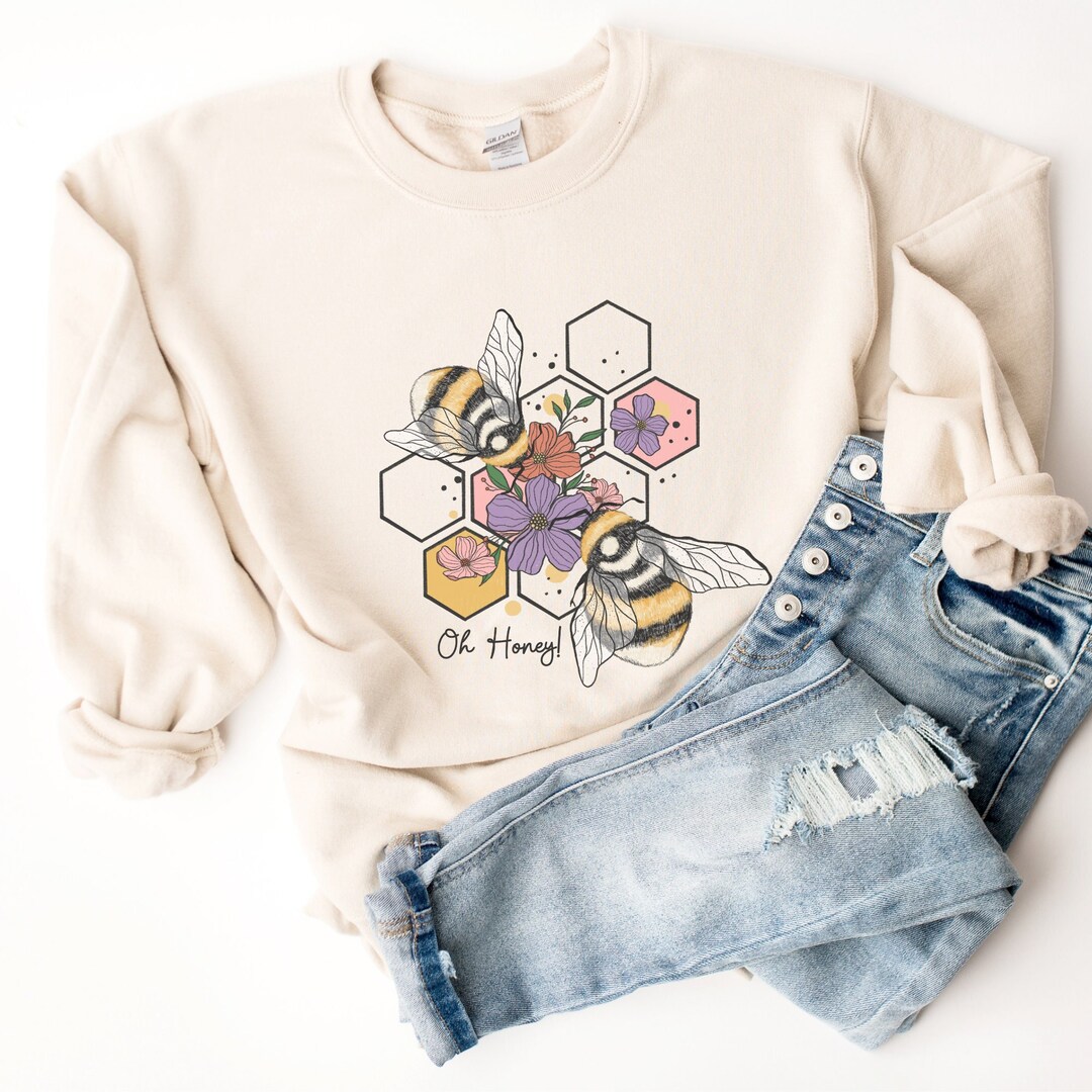 Cute Bee Honey Gifts Pattern Print Women Crewneck Sweatshirt