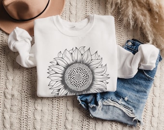 Sudadera de girasol, sudadera con flores, sudadera de otoño para mujer, sudadera floral de manga larga con cuello redondo, regalo para jardineros, sudadera bohemia y acogedora.