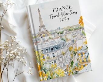 Carnet d'aventures de voyage en France 2025, carnet de voyage, carnet d'aventures, cadeau pour les voyageurs, agenda de vacances, carnet Paris scène française