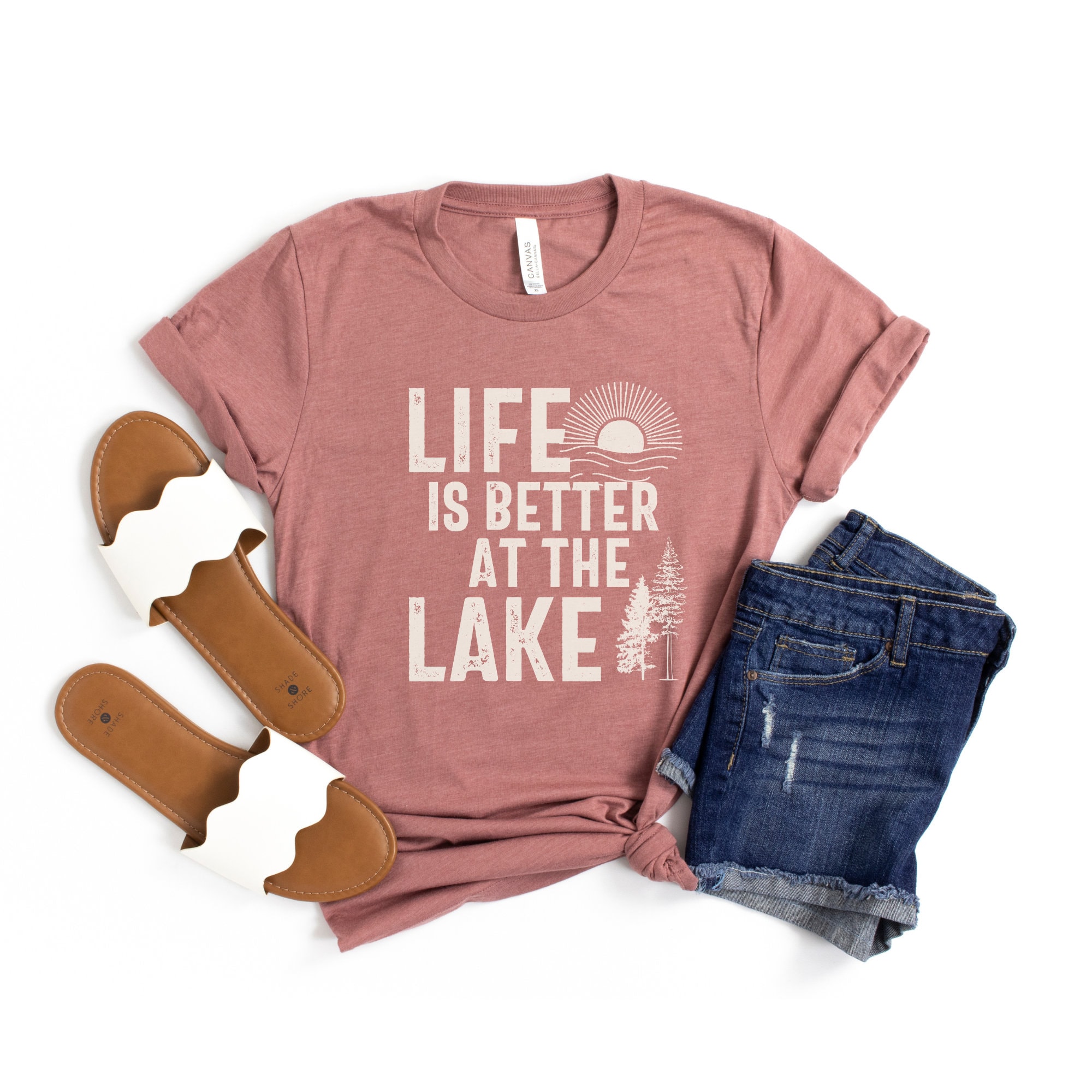 Life Is Better At The Lake T‑Shirt For Women – Funny Lake Life Saying Graphic Tee, Short Sleeve Cotton Blend Top