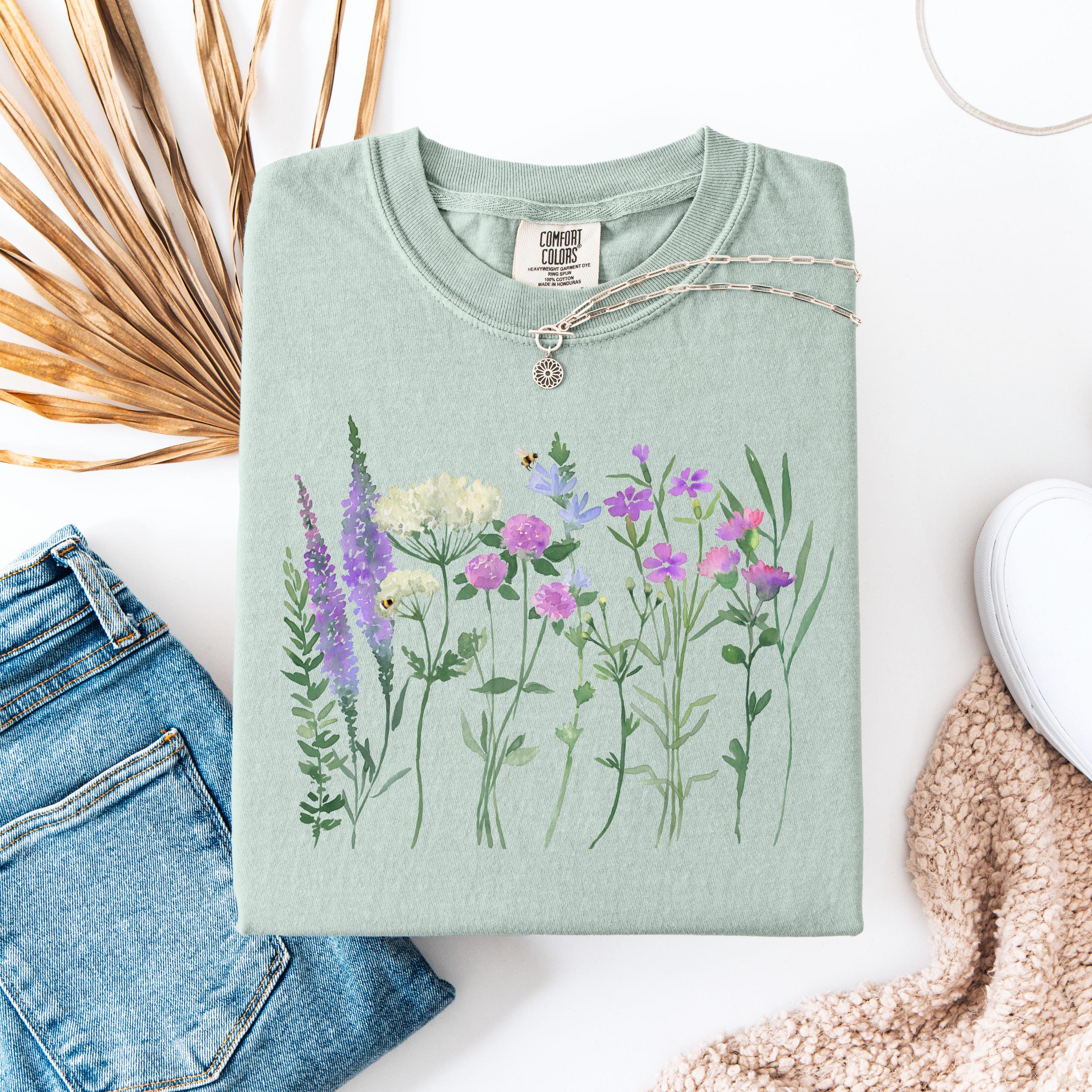 Comfort Colors Wildflower Tee | Boho Floral Tee-shirt | Summer ...