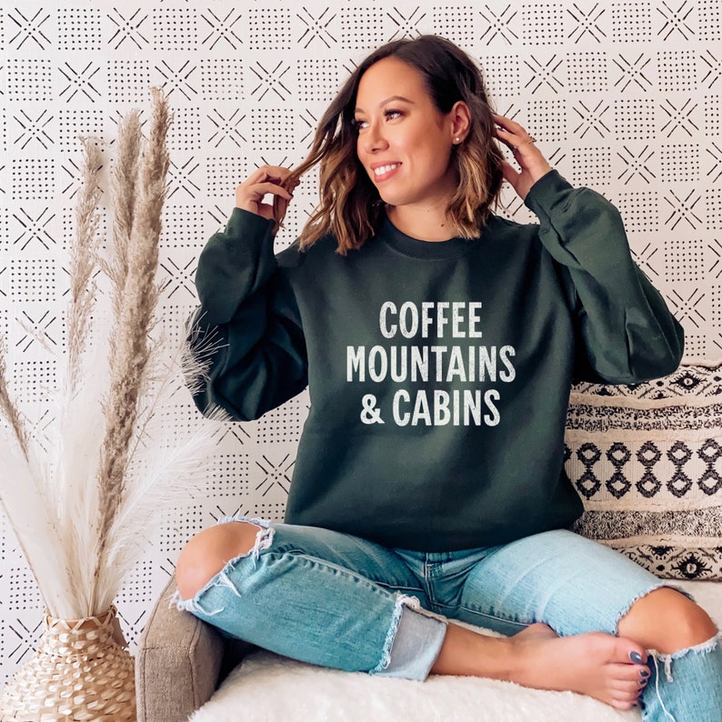 Coffee Mountains and Cabins Sweatshirt, Camping Crewneck, Gift for Camper, Hiking Sweatshirt, Nature Lover Shirt, Lake Sweatshirt image 4