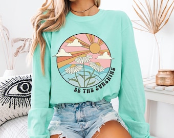 Be The Sunshine Shirt, Comfort Colors Long Sleeve Beach Tee, Retro Summer Tee-Shirt, Summer Lover Gift, Trendy Tees For Women