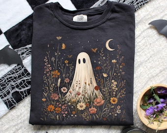Ghost Wildflower Shirt, Cottagecore Halloween Tee, Ghostly Floral Tee, Comfort Colors Spooky Season Shirt, Cute Boho Fall Shirt, Whimsigoth