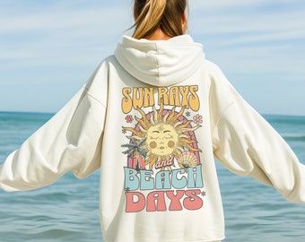 Sudadera con capucha "Rayos de sol y días de playa", sudadera retro de playa, sudadera de verano para mujer, sudaderas para amantes de la playa, sudadera estética de moda