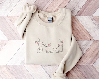 Sudadera de conejito, sudadera de Pascua para mujer, cuello redondo de conejito de Pascua, suéter de Pascua, regalo para ella, sudadera de primavera