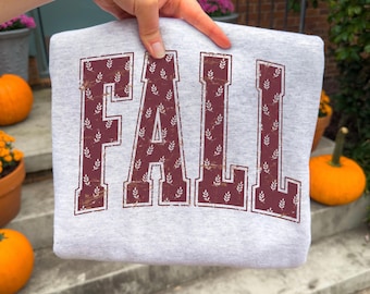 Trendiges Herbst Sweatshirt, Vintage Herbst Rundhals, Herbst Blätter Sweatshirt, Kuscheliger Herbst Pullover für Frauen, Distressed Varsity Herbst Pullover