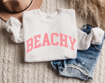 Beachy Sweatshirt, Summer Sweatshirt, Beach Sweatshirt, Beach Pullover, Gift for Her, Beach Lover Gift, Women's Beach Crewneck, Trendy Shirt