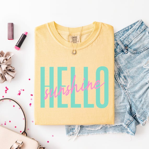 Comfort Colors Hello Sunshine Shirt | Retro Beach Tee | Colorful Summer Tee-Shirt