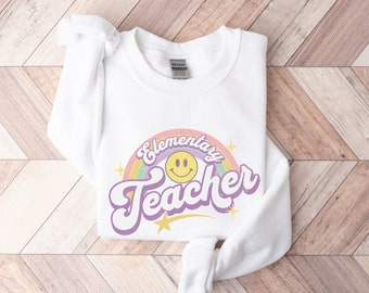 Sudadera de maestro de primaria, sudadera retro de maestro, regalo para maestro, camiseta retro de maestro, cuello redondo de maestro de regreso a clases