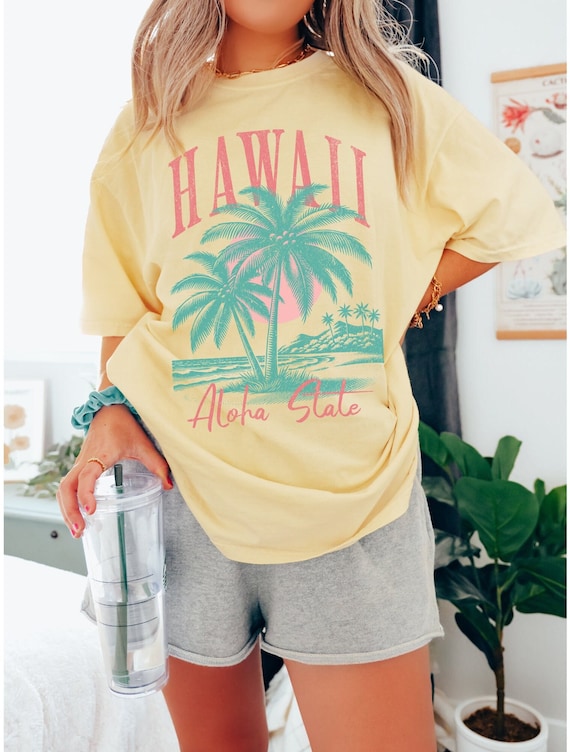Comfort Colors Hawaii Shirt, Aloha State Shirt, Trendy Summer Tees, Retro Summer Shirt, Hawaiian Shirt, Beach Tee, Beach Lover Gifted