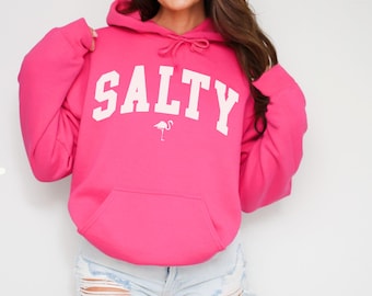Salty Hoodie, Beach Hoodie, Beach Lover Gifted, Beach Vacation Hooded Sweatshirt For Women, Flamingo Summer Hoodie
