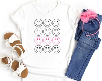 Smiley Face Tee - Girls Smiley Face T-Shirt - Retro Kids T-Shirt - Kids Smiley Face Shirt - Gifts for Girls - Gifts for Kids - Girls T-Shirt
