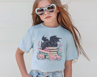 Cozy Dragon Tee for Young Readers, Youth Graphic T-Shirt, Fantasy Lover Gift, Cute Dragon Shirt, Bookworm Apparel, Fantasy T-Shirt