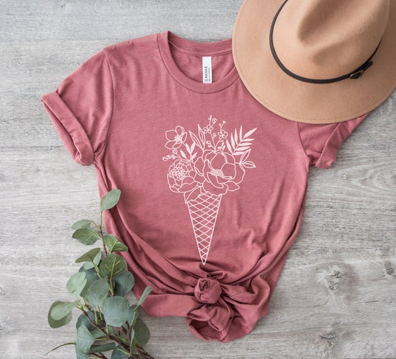 Boho Ice Cream Cone Tee - Boho Floral T-Shirt - Cute Summer Tee - Pretty Trendy Tees for Women - Mother's Day Gift - Women's Graphic Tee