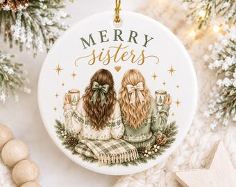 Adorno navideño personalizado para hermanas, regalo personalizado para hermanas con color de cabello personalizado, adorno navideño para hermanas, regalo de Navidad para hermanas, recuerdo para hermanas