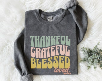 Dankbaar sweatshirt, Thanksgiving-sweater, herfsttrui dames, retro herfstshirt, retro Thanksgiving-sweater, herfst ronde hals, herfstcadeau