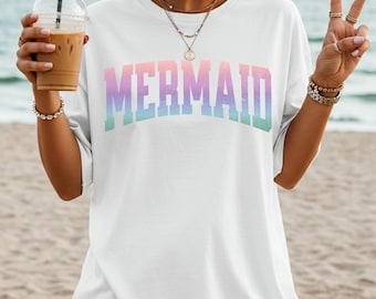 Copy of Comfort Colors Mermaid Tee, Preppy Beach Tee, Summer Tee-Shirt, Beach Lover Gifted, Ocean Lover Tee, Pool Party Shirt, Swimmer Gift