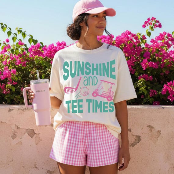 Sunshine and Tee Times Shirt | Preppy Golf Tee | Comfort Colors Trendy Summer Tee-Shirt For Women | Golfer Gift