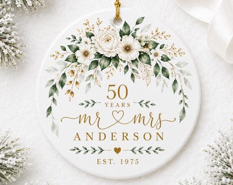 Personalized 50th Anniversary Ornament, 50 Years Married Gift, Mr and Mrs Christmas Ornament, Custom Golden Wedding Anniversary Gift