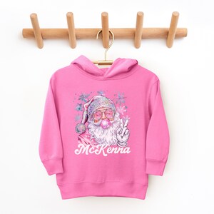 Personalized Retro Christmas Sweatshirt For Toddler Girls, Custom Santa Bubblegum Sweatshirt, Festive Toddler Holiday Sweater, Xmas Gift