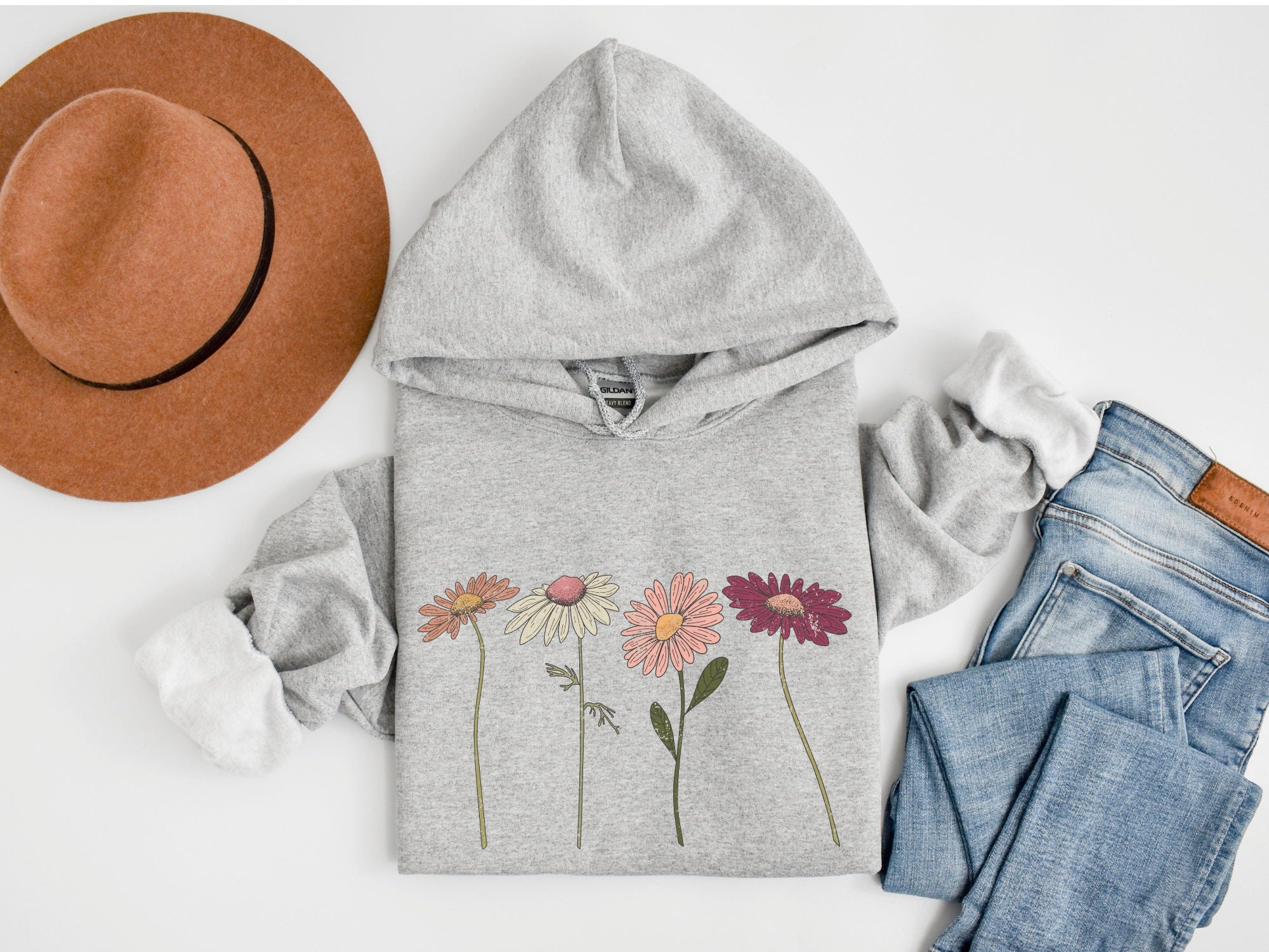 Boho Wildflower Hoodie, Cottagecore Hoodie, Floral Hooded Sweatshirt ...
