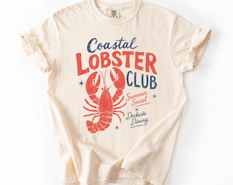 Coastal Lobster Club Shirt, Vintage Lobster Tee, Coastal Maine Tee, Comfort Colors Beach Shirt, Summer Tee-Shirt, East Coast T-Shirt