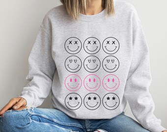 Sweatshirt Smile Face - Sweatshirt Smile Faces - Retro Sweatshirt - Trendy Sweatshirt - Cadeau voor haar - Sweatshirt VSCO - Retro Smile Face