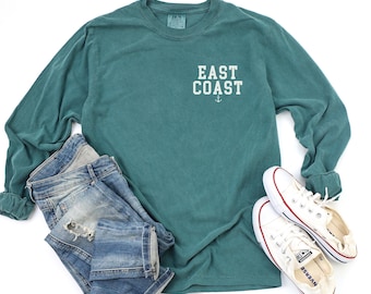 Comfort Colors East Coast Long Sleeve T-Shirt, Beach Shirt, Coastal Tee, Beach Lover Gifted