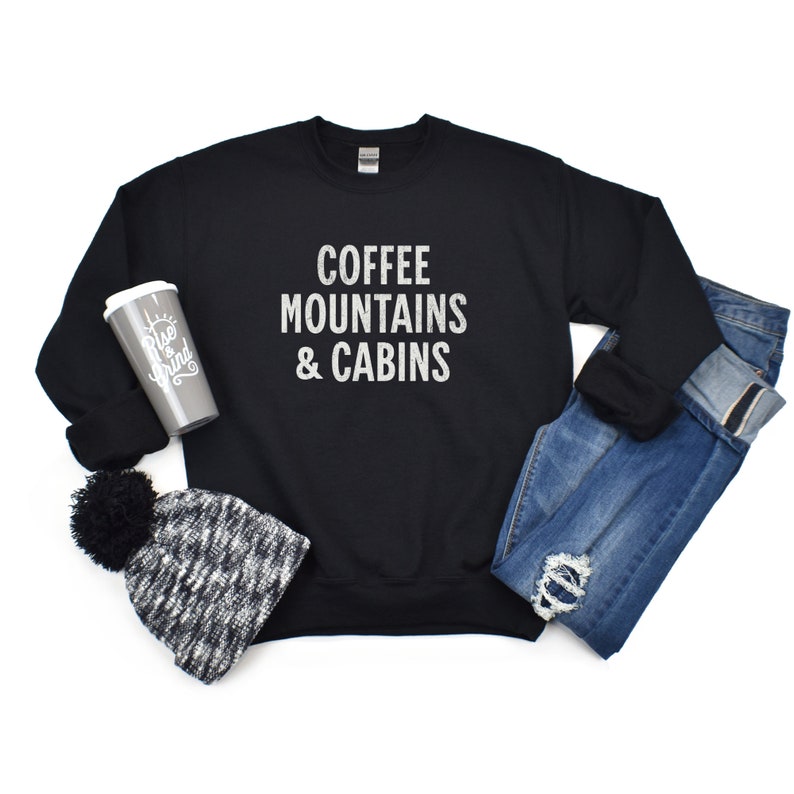 Coffee Mountains and Cabins Sweatshirt, Camping Crewneck, Gift for Camper, Hiking Sweatshirt, Nature Lover Shirt, Lake Sweatshirt image 3