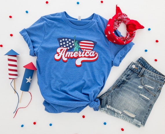 Camiseta de Estados Unidos, camiseta patriótica, ropa del de julio,  camiseta con la bandera estadounidense, camiseta retro de camiseta  de