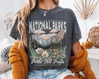 National Parks T-Shirt, Vintage Nature Lover Shirt, Comfort Colors Parks Over Profit Tee, Protect Our Parks Granola Girl Tee, Wildlife Shirt
