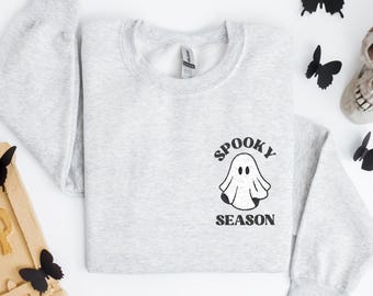 Embroidered Spooky Season Sweatshirt, Cozy Halloween Crewneck With Embroidered Ghost, Cute Fall Sweatshirt, Giftful Halloween Sweater