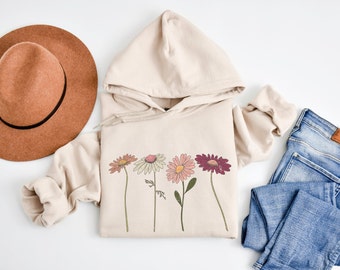 Sudadera con capucha estilo boho con flores silvestres, sudadera estilo cottagecore, sudadera con capucha floral, sudadera con capucha floral vintage, estética cottagecore, regalo para ella.