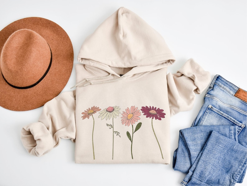 Boho Wildflower Hoodie, Cottagecore Hoodie, Floral Hooded Sweatshirt ...