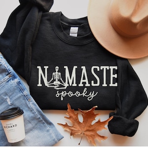 Namaste Spooky Sweatshirt, Skeleton Yoga Halloween Sweatshirt, Funny Halloween Shirt, Fall Sweatshirt, Yoga Crewneck, Spooky Vibes Shirt